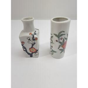 Vintage miniature floral vases decorated in Hong Kong 4"